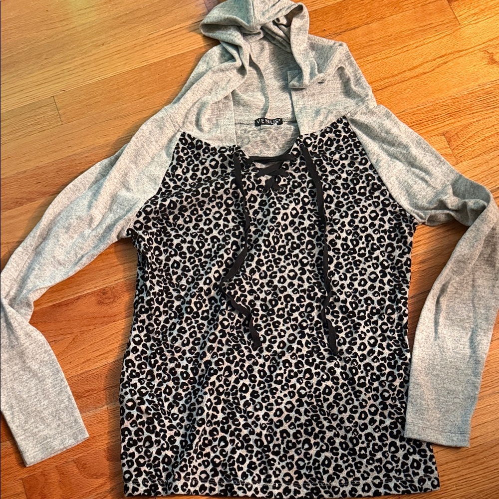Venus Gray and Leopard Print Hoodie